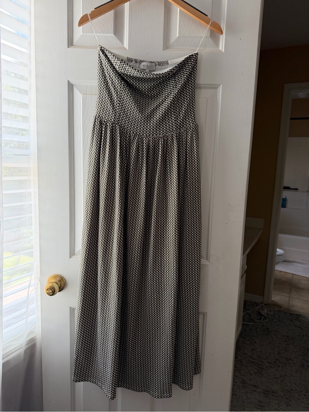Wayf Olive Green and White Strapless Maxi Dress